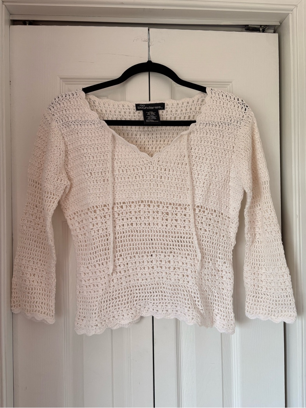 White Crochet Quarter Length Sleeve Top